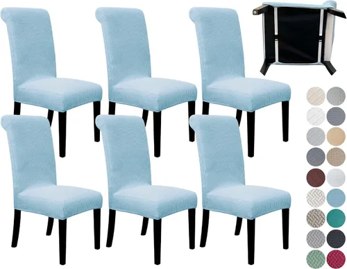 Vista 23 de SPRINGRICO Paquete de 2 fundas para sillas de comedor con cinturón de seguridad, fundas elásticas para sillas Parsons lavables, fundas protectoras