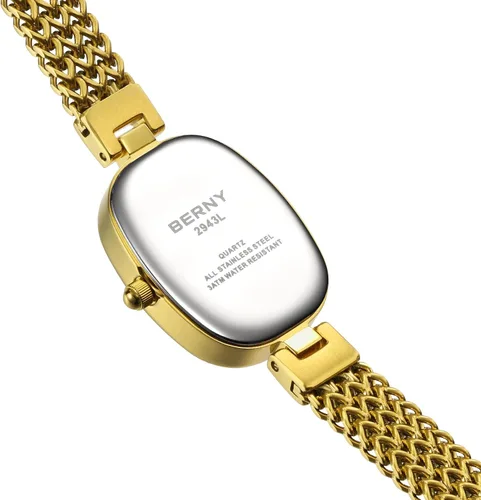 Vista 3 de BERNY Relojes pequeños de oro para mujer, impermeable, delicado, reloj de pulsera vintage para mujer, relojes analógicos de cuarzo para muñecas