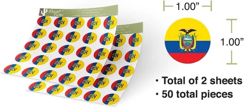 Vista 3 de Calcomanía de vinilo con la bandera del país de Ecuador, 1 pulgada, redonda, dos hojas, 50 piezas en total, con logotipo para niños, álbum