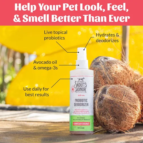 Vista 5 de SKOUT'S HONOR Spray desodorizante probiótico para perros, coco bañado por