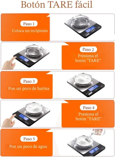 Vista 7 de Báscula de alimentos - Báscula de cocina digital de 33 libras para gramos y onzas de alimentos, recargable, acero inoxidable 304, baterías y carga