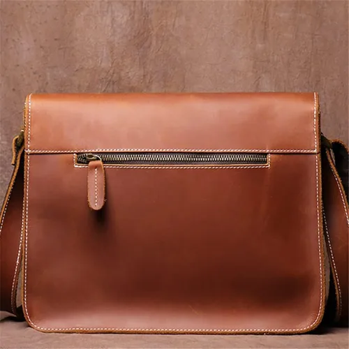 Vista 4 de ZSEDP - Bolso cruzado vintage para hombre, de cuero auténtico, casual, con hombro retro, para laptop de 12.9 pulgadas