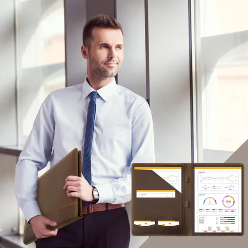 Vista 6 de Organizador de portafolio de piel Ringsun para hombres y mujeres, portafolio de cuero para negocios, currículum, bloc legal, portafolio de notas