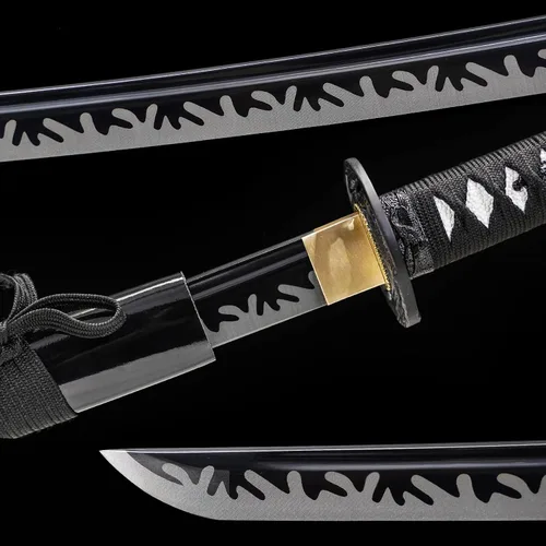 Vista 7 de Wuton Espada Katana real afilada 1060 de acero de alto carbono, espada samurái real de espiga completa lista para batalla, espadas samuráis