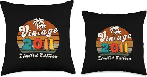 Vista 3 de Vintage 2011 Birthday Gift for Men Women 15 Years Retro Palm Throw Pillow