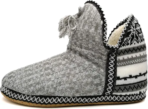 Vista 4 de GPOS - Botines de estambre de cachemira para mujer, pantuflas para uso en casa, de algodón, acolchadas