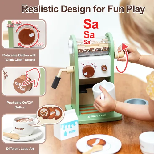 Vista 2 de Juego de café de madera para niños y juguete de panadería de madera para desayuno