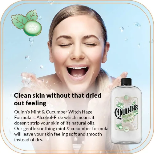 Vista 3 de Quinn's Hamamelis sin alcohol con aloe vera 16 onzas (pepino y menta) Tónico sin alcohol con un aroma refrescante de pepino y menta para hidratar