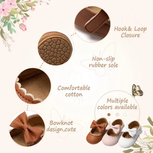 Vista 5 de HsdsBebe Zapatos planos Mary Jane para bebés y niñas, suela suave, antideslizante, con lazo, suela suave, para los primeros pasos, zapatos de vestir