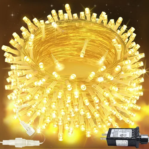 Vista 18 de Guirnalda de 100 luces LED conectables para interiores y exteriores, luces de Navidad blancas cálidas de 33 pies, impermeables, 13 modos