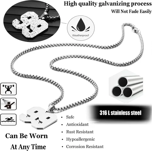 Vista 7 de SKQIR Number Necklace for Men Black Baseball Jersey Number Pendant for Boys Athletes Number Chain Pandent for Boys Sport Stainless Steel necklace