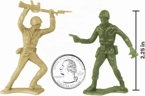 Vista 3 de TimMee Cubo de soldados de ejército - Verde OD vs. Tostado 54 piezas de juego de soldados - Fabricado en EE. UU