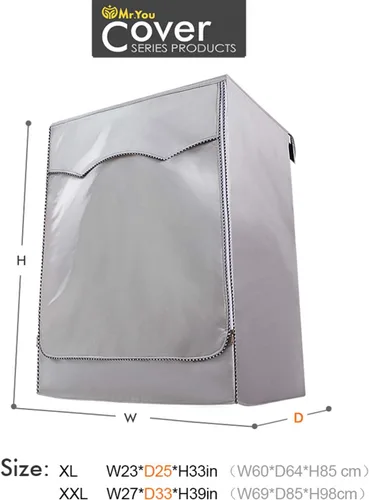 Vista 5 de Cubierta para lavadora Cubierta de secadora para máquina de carga frontal impermeable, 23 x 25 x 34 pulgadas Silver color, plaid edge, outdoor