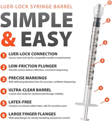 Vista 2 de EasyTouch Luer-Lock barril de jeringas, jeringa de 1ML, paquete de 100