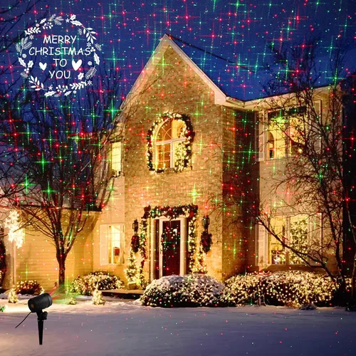 Vista 7 de Proyector de Navidad, luces láser para exteriores, luz de proyección estrellada roja y verde, 3 modos de funcionamiento, impermeable, enchufe, luces
