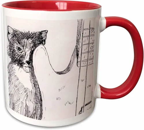 Vista 11 de 3dRose cat hiding behind bass guitar sketch taza, 11 oz, negro