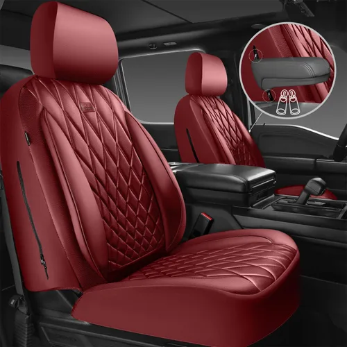Vista 2 de Car Pass - Juego completo de fundas de asiento de lujo con ribete de cuero sintético, cubiertas de asiento automotrices antideslizantes impermeables