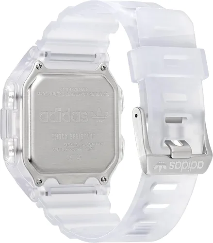 Vista 4 de adidas Reloj digital con correa de resina translúcida (modelo AOST220492I), Claro, Digital