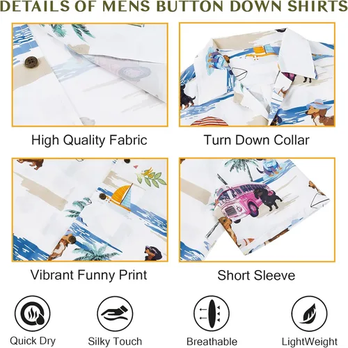 Vista 144 de Camisa hawaiana para hombre, con estampado floral, cómoda, con botones, casual, manga corta, ropa de playa para hombre