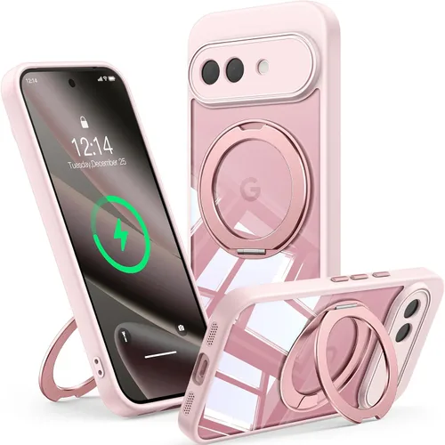 Vista 32 de 【Soporte magnético giratorio de 360°】 Funda para Google Pixel 8A 【Compatible con MagSafe y Pixelsnap】 Funda con soporte de anillo 【Transparente sin