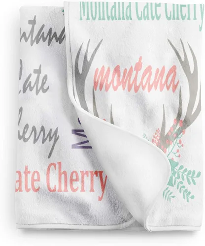 Vista 2 de Manta de bebé personalizada - Tema del bosque - Cuernos florales - Flechas - Monograma