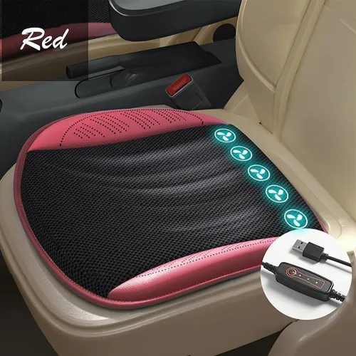 Vista 10 de Protector de cojín de asiento de automóvil refrigerado, transpirable, con 5 ventiladores, cable USB para asiento de automóvil, silla de oficina