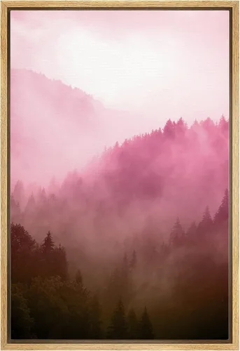 Vista 17 de SIGNWIN Framed Canvas Print Wall Art Neon Pink Mountain Range View Nature Wilderness Photography Modern Art Rustic Landscape Relax/Calm Multicolor