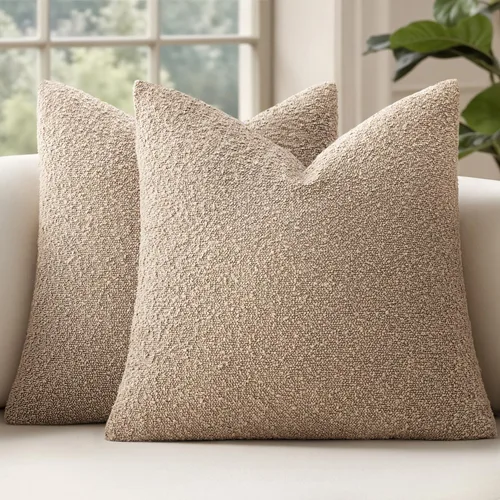 Vista 9 de MIULEE - Fundas de almohada decorativas para sofá lumbar de 16 x 16 pulgadas, color beige Set of 2 Textured Neutral Throw Pillow Covers, Accent