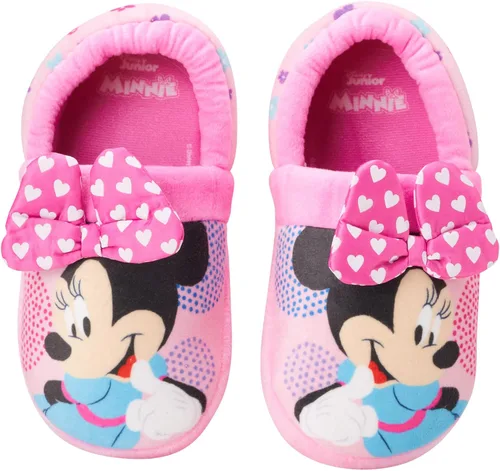 Vista 3 de Disney Girls' Minnie Mouse Slippers - Plush Fuzzy Slippers, Non-Skid Sole (ToddlerLittle GirlBig Girl)