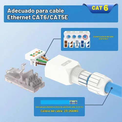 Vista 5 de VCELINK - Conector RJ45 Cat6 sin herramientas, paquete de 2, chapado en oro, UTP 23-26AWG 23-26 AWG Network Cable Compatibility, Toolless Field