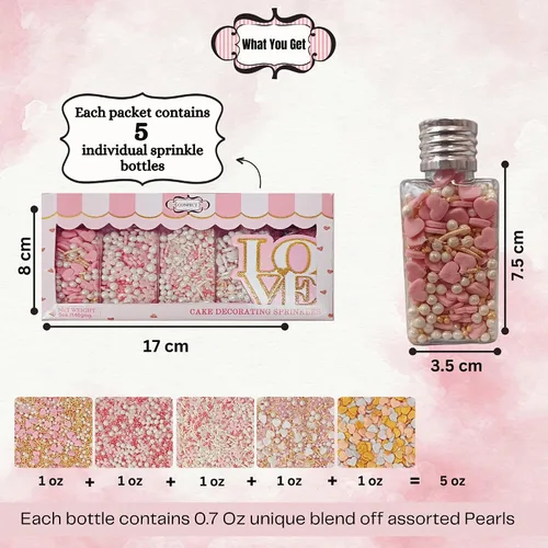 Vista 5 de Confect Mezcla de chispas de perlas rosas, plateadas, doradas y blancas, decoraciones comestibles para hornear para pasteles, cupcakes, galletas