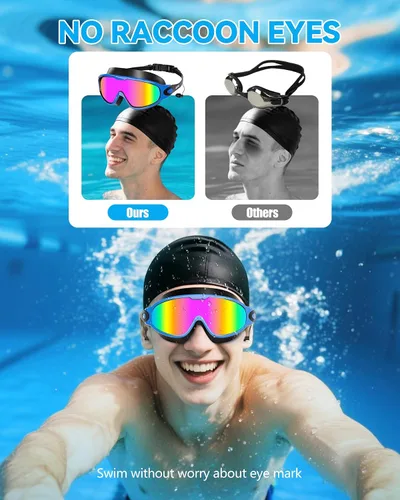 Vista 3 de Aegend - Nuevas gafas de natación de visión amplia para adultos, con protección antiniebla/UV, sin fugas, con tapones para los oídos para hombres