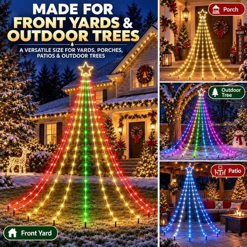 Vista 3 de Luces de decoración navideña para exteriores con estrella, pantalla inteligente de bricolaje personalizada de 100 modos, 3.6 m, cascada de árbol