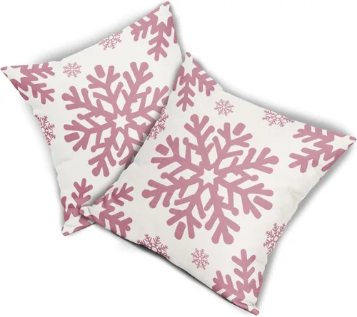 Vista 134 de Fundas de almohada decorativas de Navidad negras 40x40 cm con copos de nieve blancos de Navidad, juego de 2, temática rústica de invierno