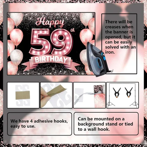 Vista 141 de Cartel de feliz cumpleaños décimo oro rosa, telón de fondo, saludos a 10 años, globos de confeti, decoración temática para niñas de 10 años
