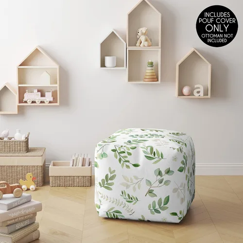 Vista 2 de Sweet Jojo Designs Funda para puf otomano con hojas florales de color verde bohemio para niño y niña, sin relleno, reposapiés, cubo cuadrado