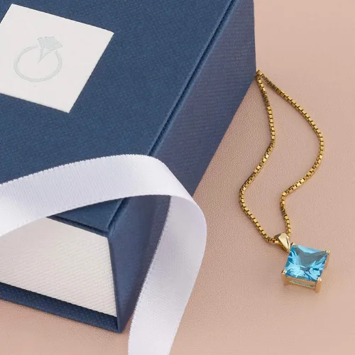 Vista 6 de Peora Colgante de topacio azul suizo para mujer, oro amarillo sólido de 14 quilates, piedra natal de piedras preciosas naturales, solitario clásico