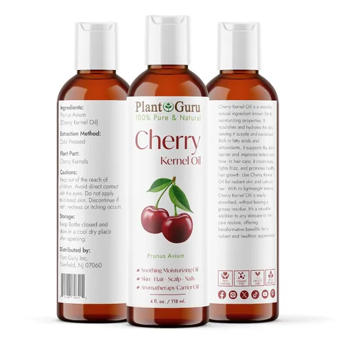 Vista 2 de Plant Guru Aceite de grano de cereza, 4 onzas líquidas, prensado en frío, 100% puro y natural, hidratante para el crecimiento de la piel, la cara