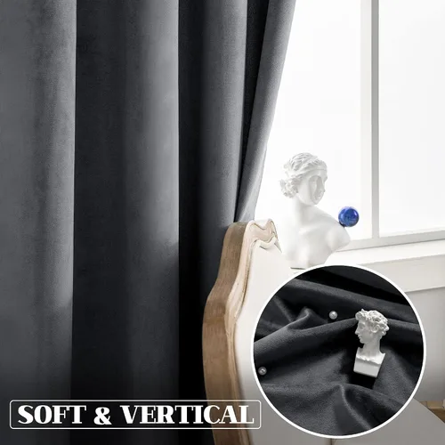 Vista 5 de VANASEE Cortinas de terciopelo gris oscuro para dormitorio, 63 pulgadas de largo, cortinas opacas para oscurecer la habitación, cortinas