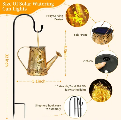 Vista 2 de YJFWAL Regadera solar con luces, regalos únicos para mamá, abuela, mujer, cumpleaños, impermeable, regalos de jardinería, regadera con luces