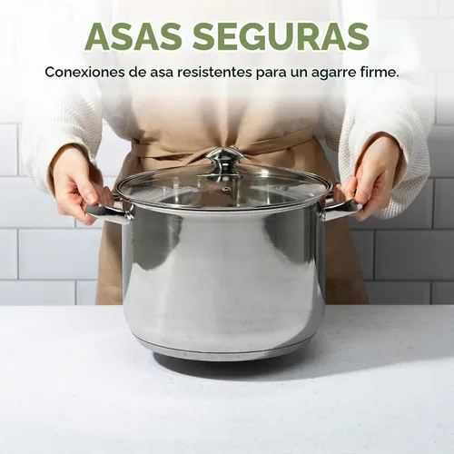 Vista 6 de Olla sopera de acero inoxidable Ecolution, olla de cocina lista para inducción con tapa de vidrio, apta para horno, olla de sopa apta