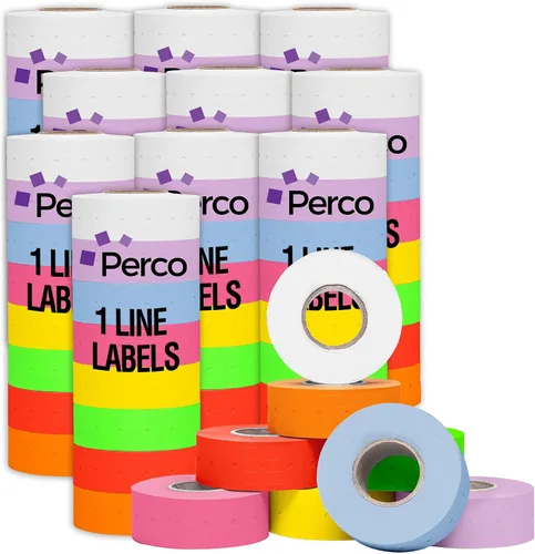 Vista 14 de Etiquetas azules Perco de 1 línea - 8 rollos, 1 funda, 8,000 etiquetas en blanco para pistolas de precio y fecha de 1 línea Perco - Fabricadas