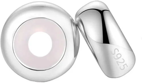 Vista 10 de Abalorio de plata de ley con clip de tope para pulseras, cuenta espaciadora redonda (plata)