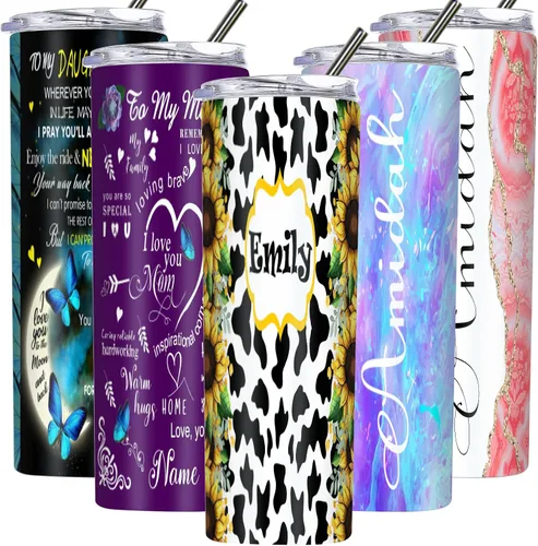 Vista 11 de Vaso delgado personalizado con tapas y pajitas con nombre impreso, vasos aislados personalizados de 20 onzas para mamá, mujeres y hombres