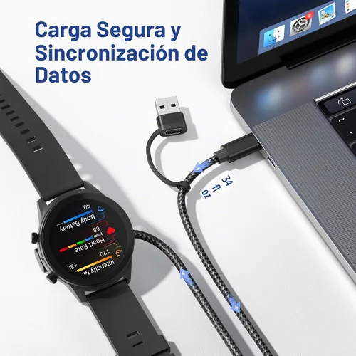 Vista 4 de Itramax Cable de carga 2 en 1 para Garmin Watch Cable de alimentación de 4 Ángulo - Negro