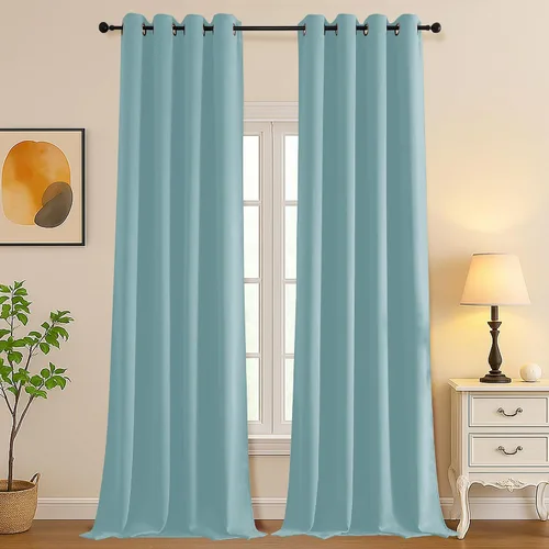 Vista 257 de Simplebrand Juego de 2 paneles de cenefa aguamarina para ventana de cocina de 14 pulgadas de largo, cortinas de oscurecimiento de habitación