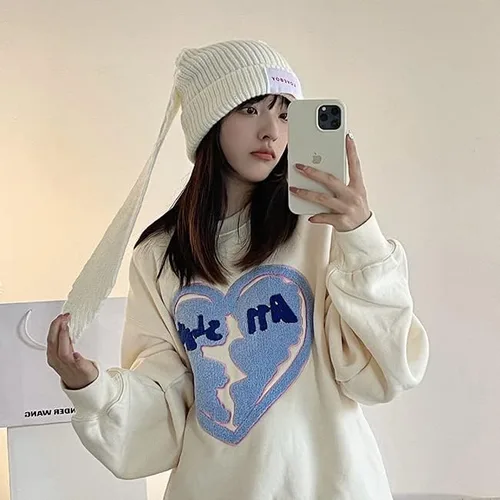 Vista 6 de Bonitos gorros para mujer, gorros para mujer, accesorios Y2K, gorros kawaii de ganchillo para mujer, orejas de conejo