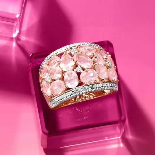 Vista 5 de Ross-Simons 5.95 ct. t.w. Rose Quartz Dome Ring With Diamonds in 18kt Rose Gold Over Sterling