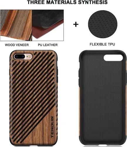 Vista 2 de TENDLIN Funda para iPhone 8 Plus/iPhone 7 Plus con grano de madera exterior suave TPU silicona híbrida funda delgada para iPhone 7 Plus y iPhone 8