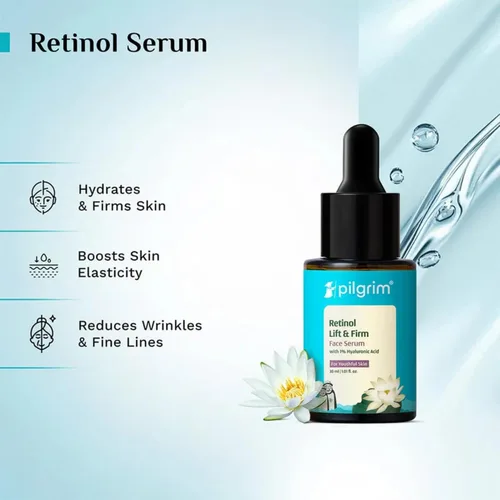 Vista 3 de Pilgrim - Suero de retinol al 0.5% con 1% de ácido hialurónico Suero facial antienvejecimiento Reduce líneas finas y arrugas Levanta